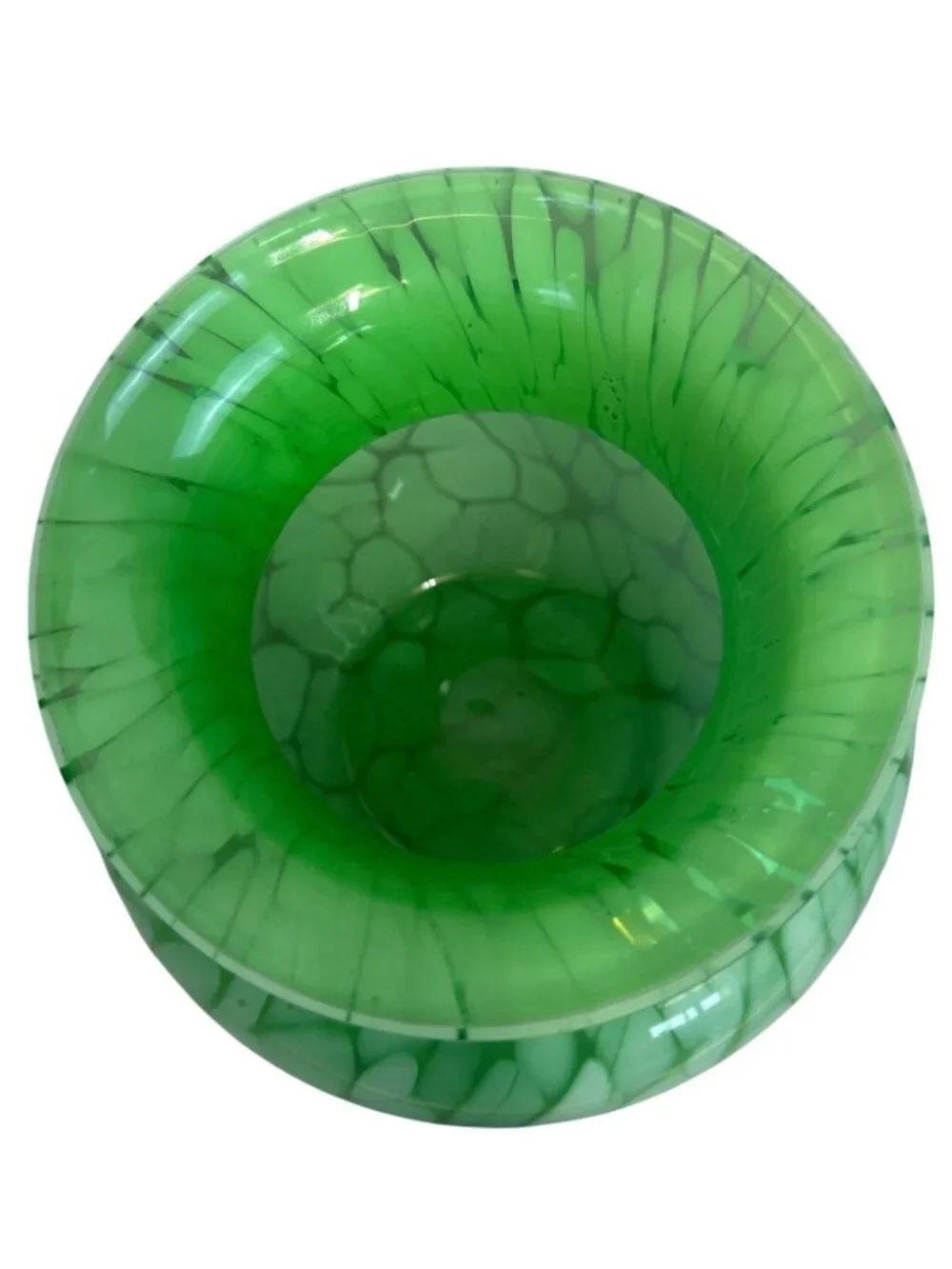 Alicja Hand Blown Art Glass Vase Green White Marbled Pebble Pattern Poland